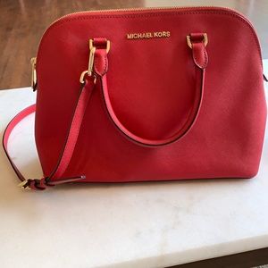 Michael Kors Leather Crossbody Handbag Purse - red and gold, Alma-like